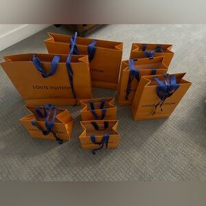 Louis Vuitton 8 Orange Shopping Bags with Blue Handles
